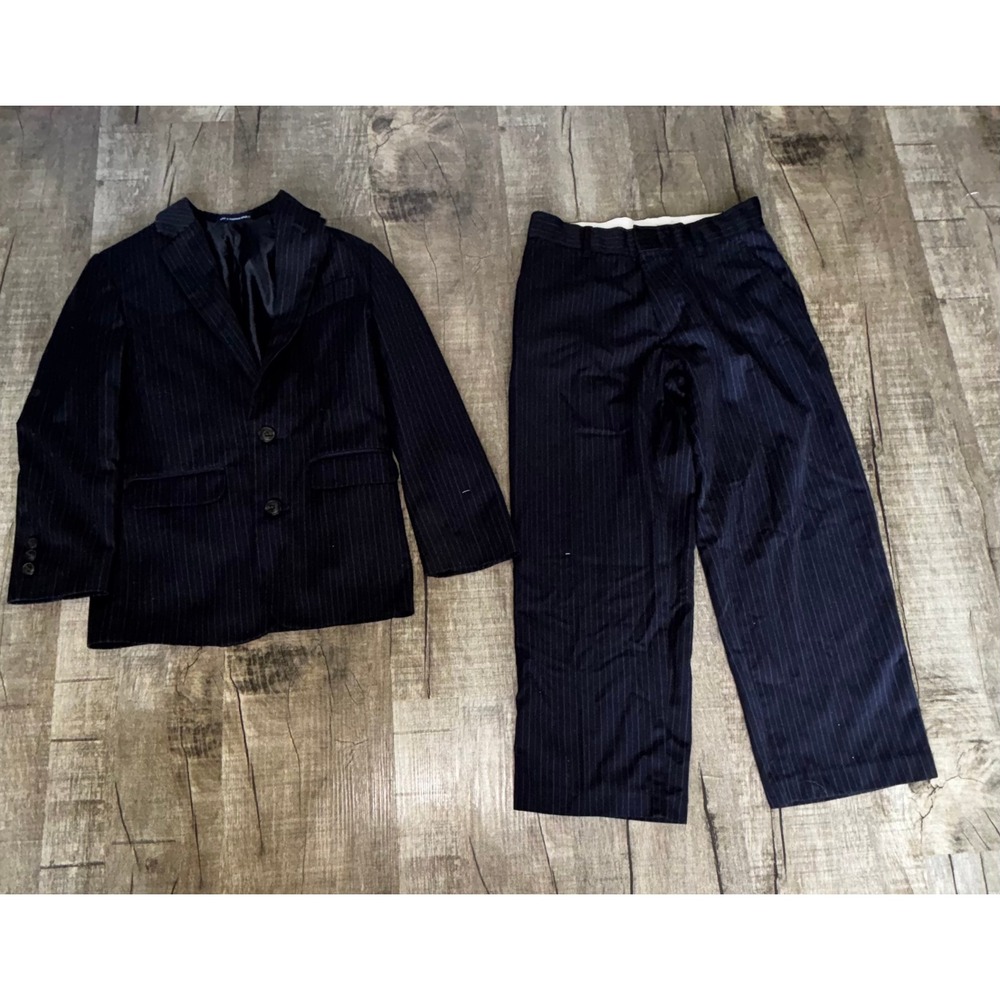 Chaps Boys Navy Blue Pinstripe 2-Piece Blazer and Pants Suit Set Size 8 Regular